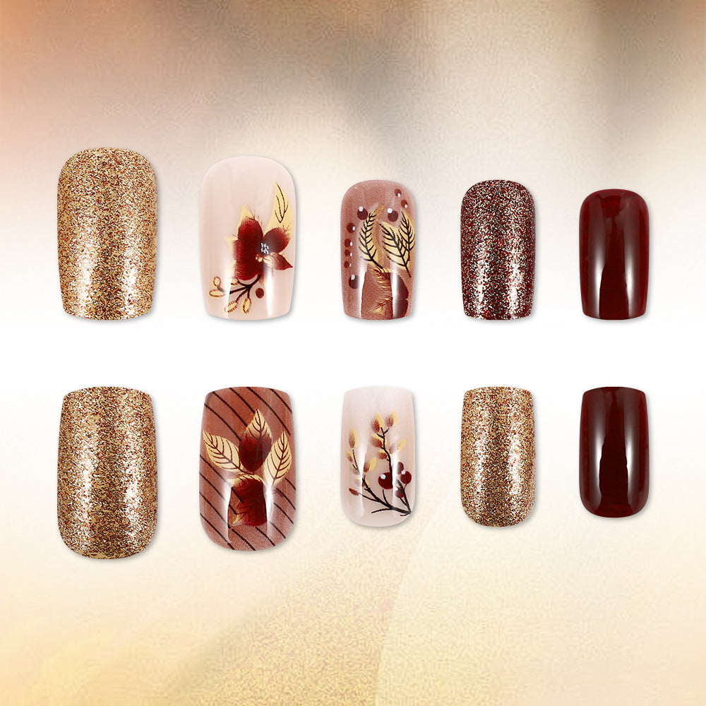 Elegant Artistic Press-On Nail Set Bowlift
