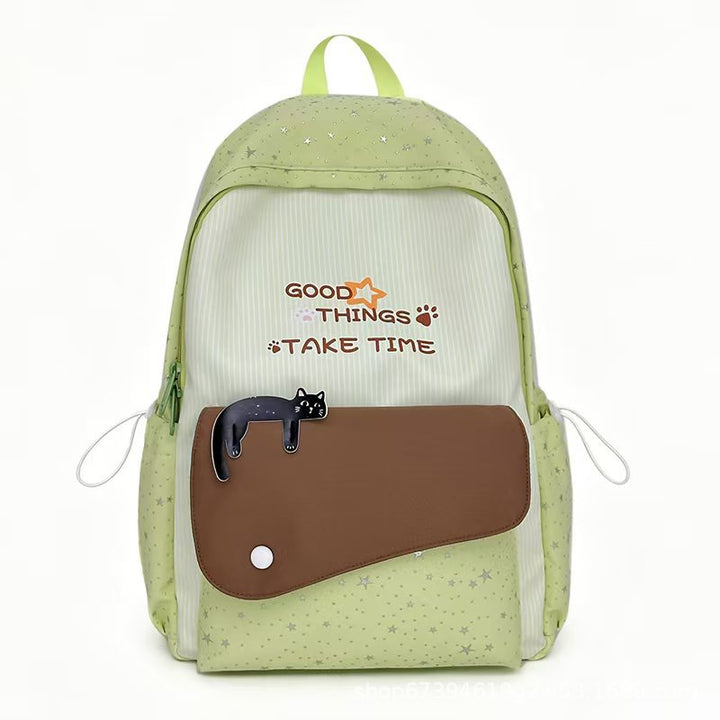 Cat-Illustrated Casual Backpack Bowlift