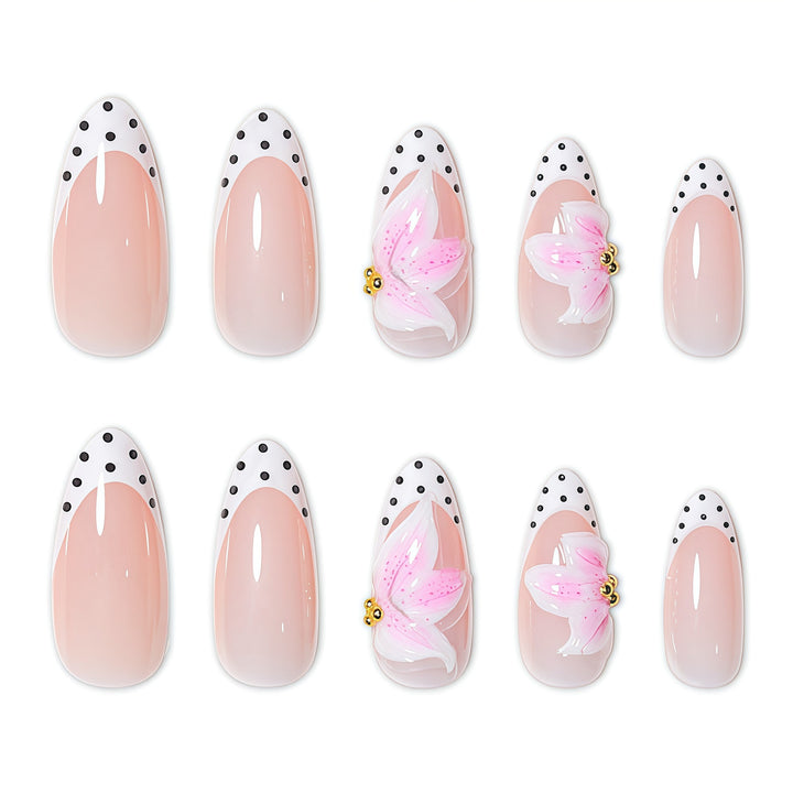 Artistic Floral and Polka Dot Press-On Nail Extensions Bowlift