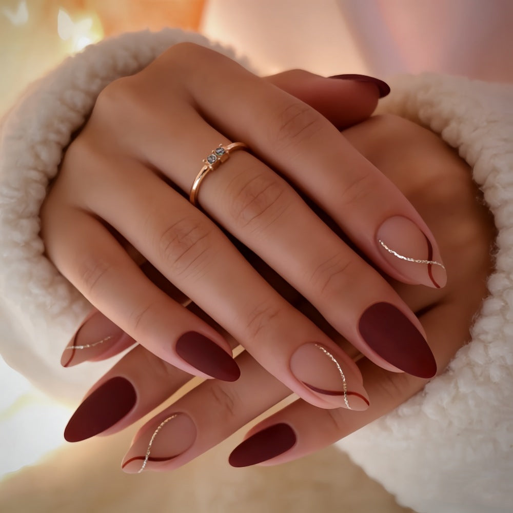 Elegant Press-On Nail Set with Stylish Textured Finish Bowlift