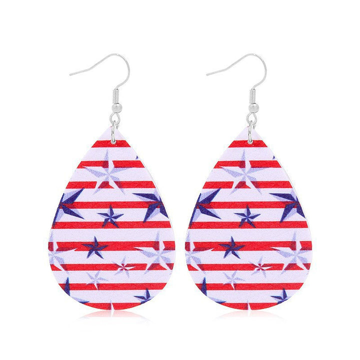 Women heart-shaped drop earrings with patriotic flag print and nickel-free hooks Bowlift