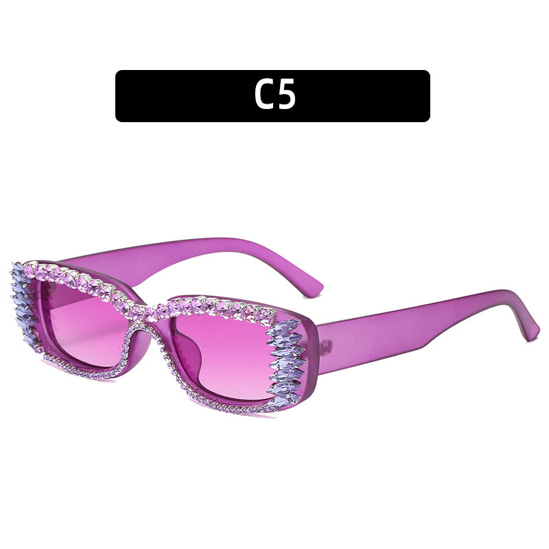 Rhinestone-Embellished Square Frame Sunglasses
