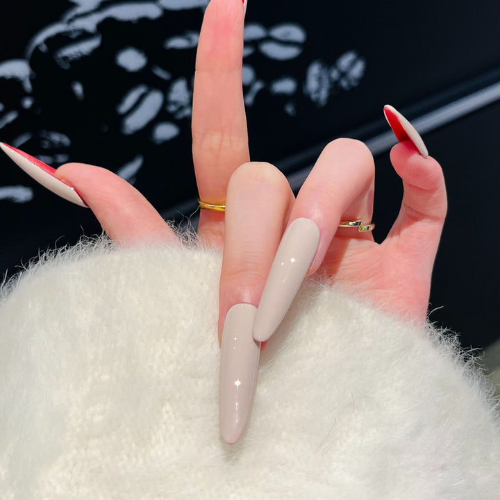 Stiletto Press-On Nail Art Set with Elegant French Tips Bowlift
