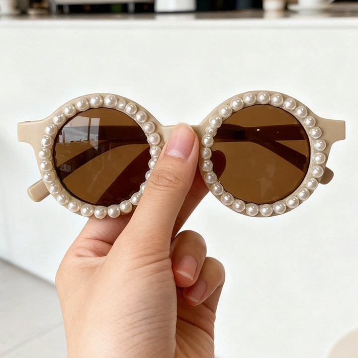 Elegant Pearl-Embellished Round Sunglasses Bowlift
