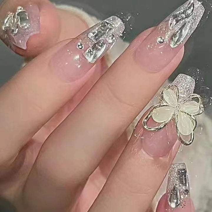 Sparkling Rhinestone Press-On Nail Set Bowlift