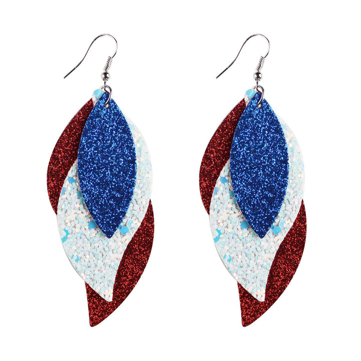 Women's star stripe print faux leather drop earrings with fishhook Bowlift