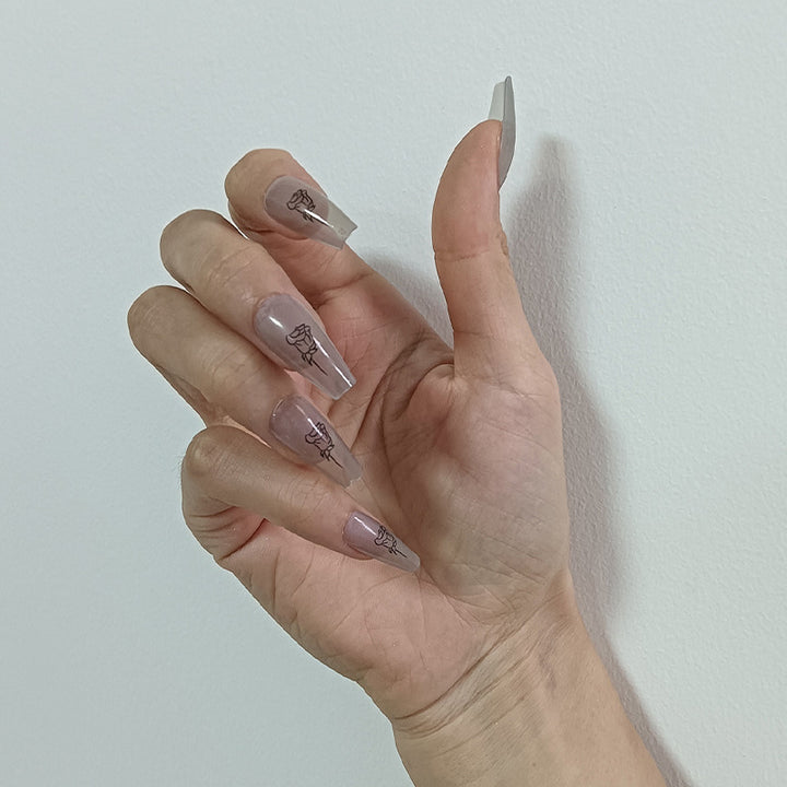 Artful Nail Tips with Rose Pattern Bowlift