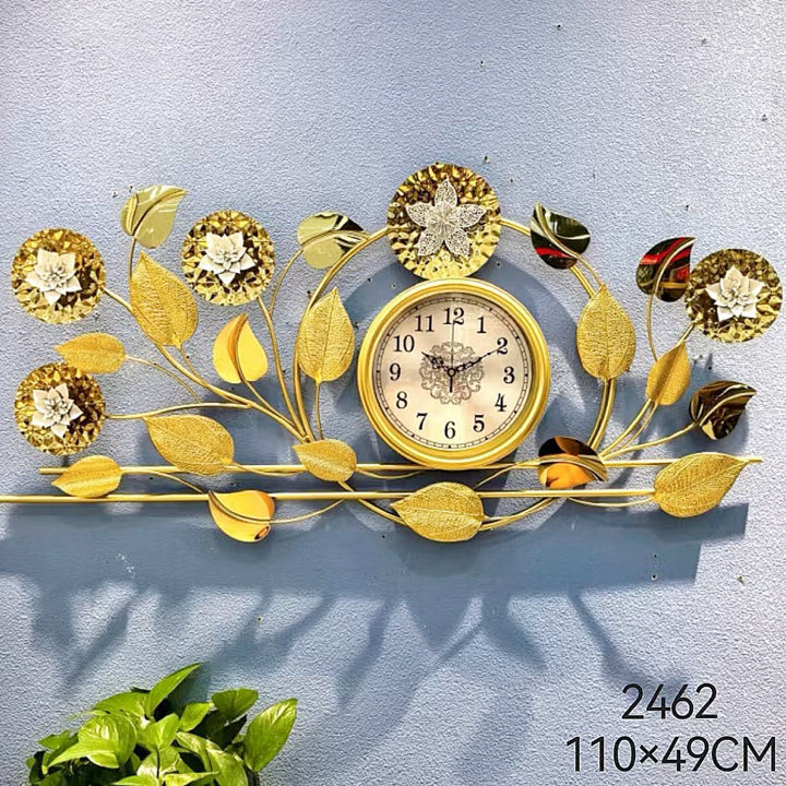 Floral Wall Clock with Decorative Leaf Design Bowlift