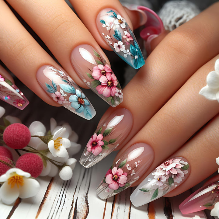 Floral Gel Nail Art Design Bowlift