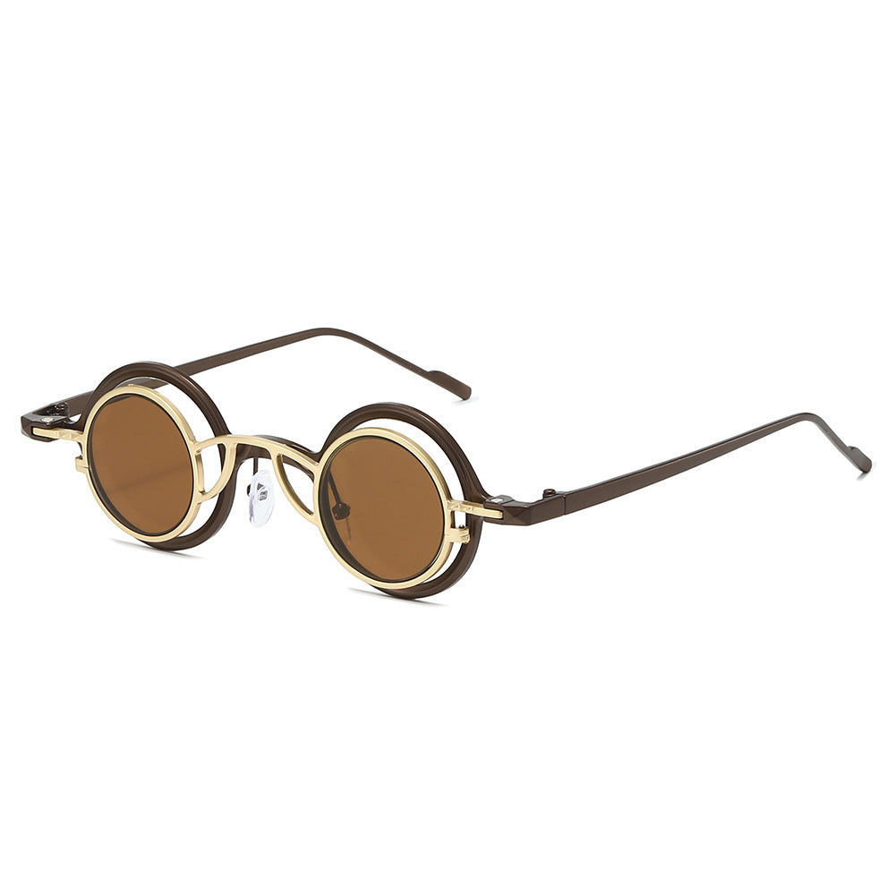 Women's Retro Round Sunglasses with Double Frame Bowlift