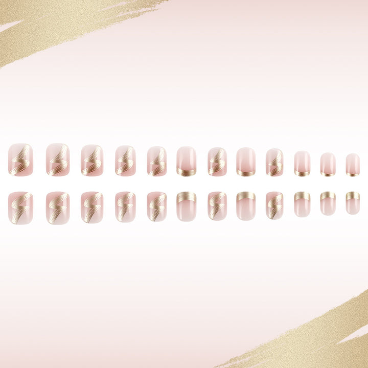 Elegant French Tip Press-On Nails with Gold Accents Bowlift