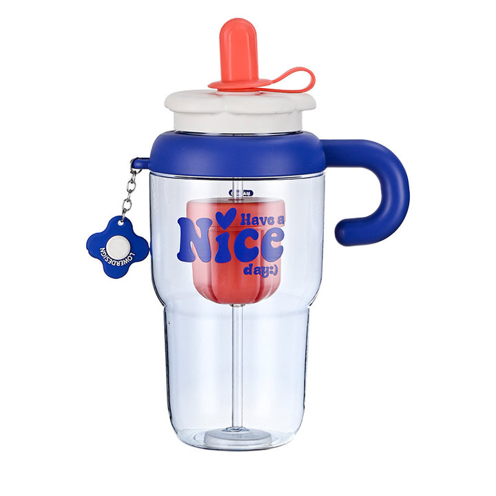 Unisex drinking cup with integrated straw and spill protection Bowlift