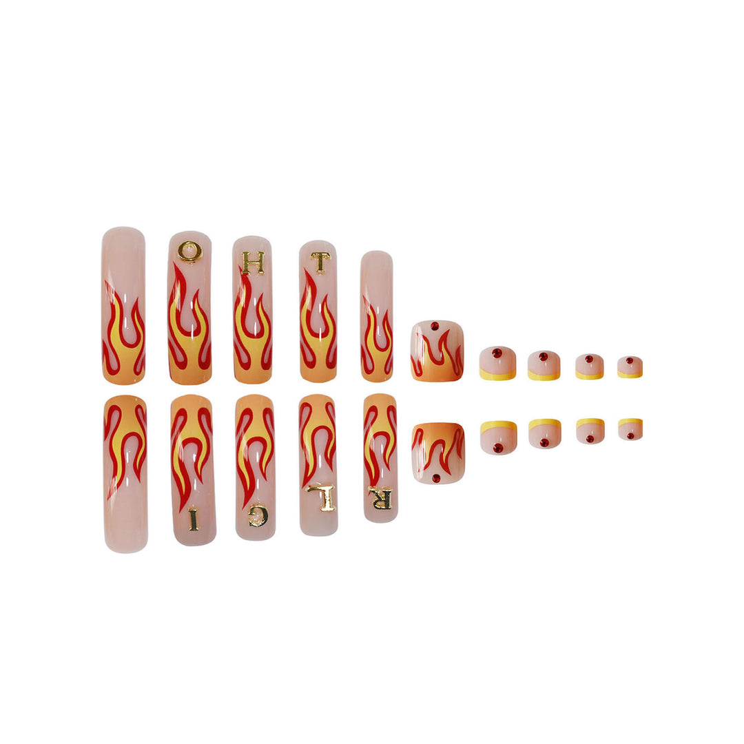 Flame-Patterned Press-On Nail Art Bowlift