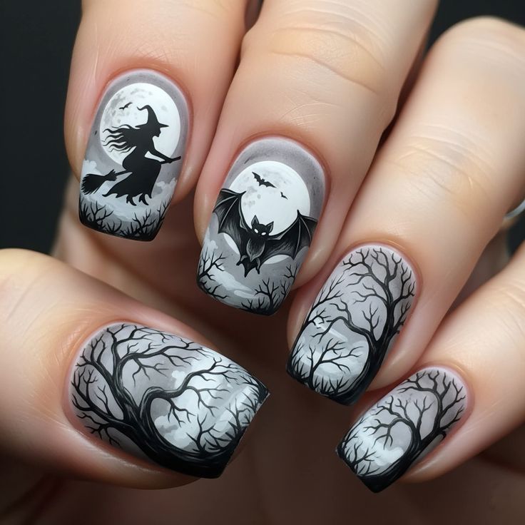 Nail art set with spooky Halloween design and intricate 3D decorations Bowlift