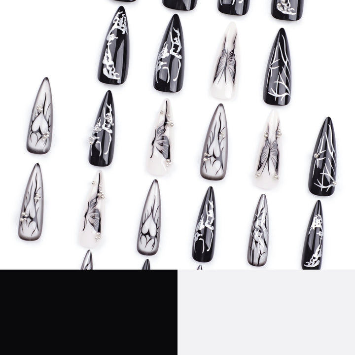 Artful Nail Art with Elegant Black and White Design Bowlift