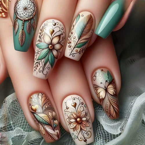 Artistic Floral Press-On Nail Set Bowlift 1787542921
