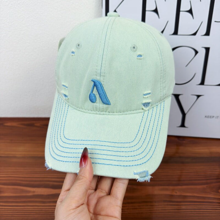 Men's Distressed Denim Style Cap Bowlift