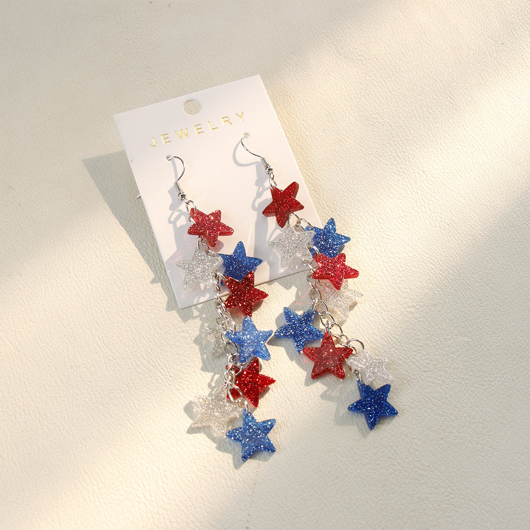 Women's nan glitter star cascade dangle earrings with layered charm chain and lightweight alloy hooks Bowlift
