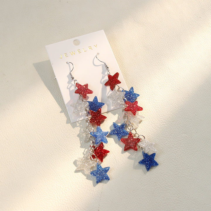 Women's nan glitter star cascade dangle earrings with layered charm chain and lightweight alloy hooks Bowlift