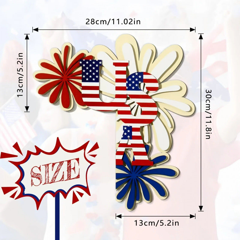 Unisex nan patriotic door and wall corner decoration made of wood with USA lettering Bowlift