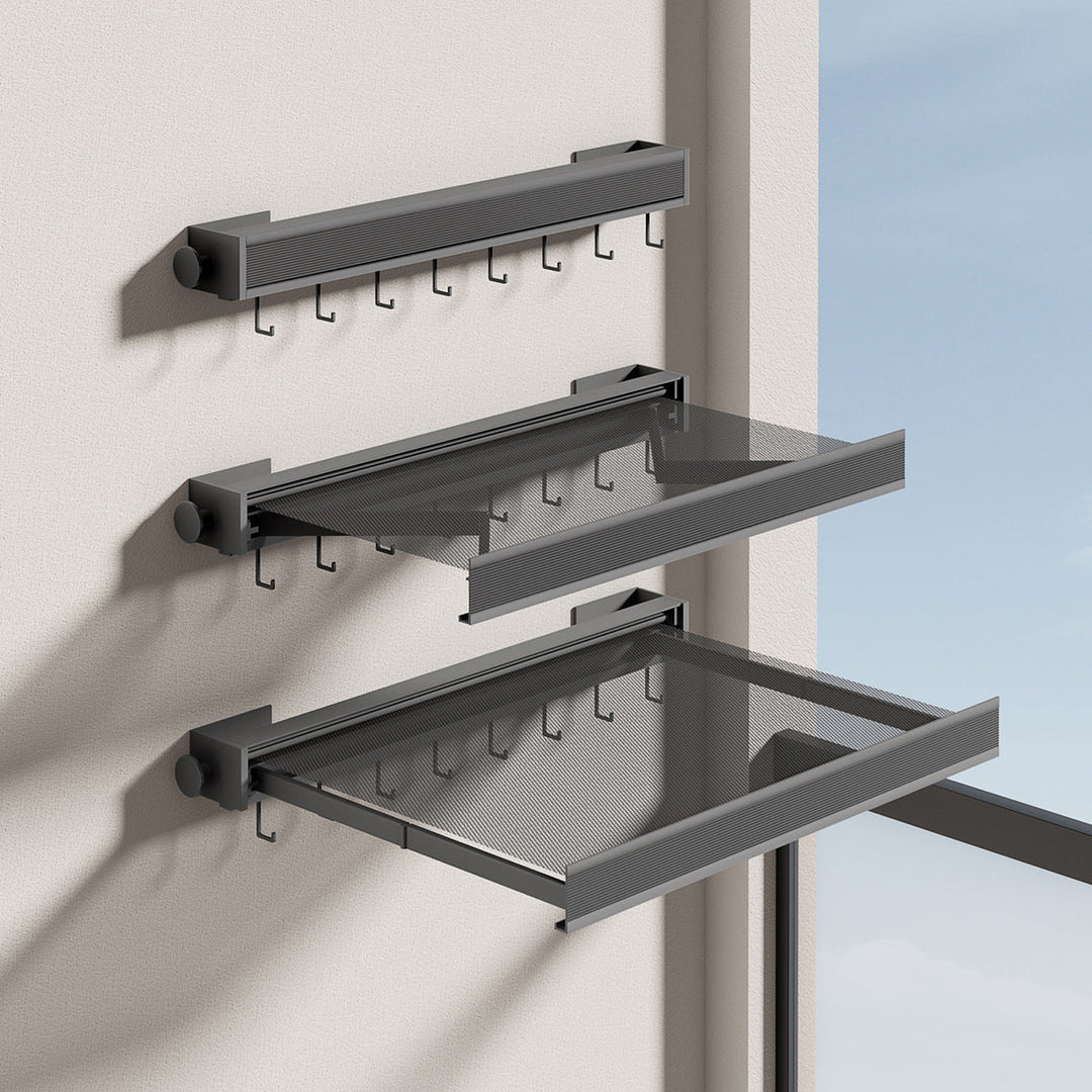 BowLift | Wall-Mounted Clothes Drying Rack with Grid Shelf and Hook Rail – Space-Saving Laundry Solution