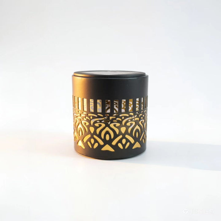 Decorative Solar-Powered Metal Lantern With Geometric Cutout And Warm LED Candle Effect Bowlift