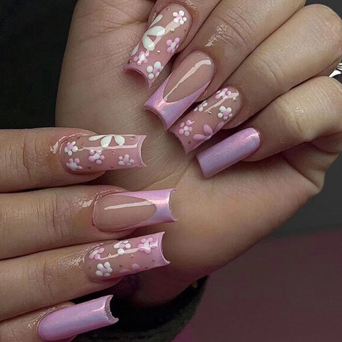 Artificial nail art with floral patterns and shine Bowlift