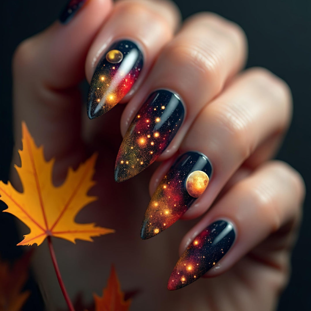 Galactic art nails with 3D planet motif Bowlift