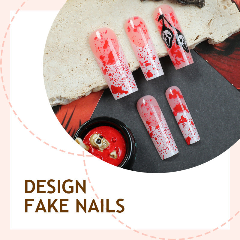 Acrylic Nail Set with Creative Bloody Splatter Design Bowlift