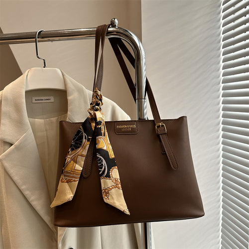Elegant Faux Leather Tote Bag with Scarf Detail