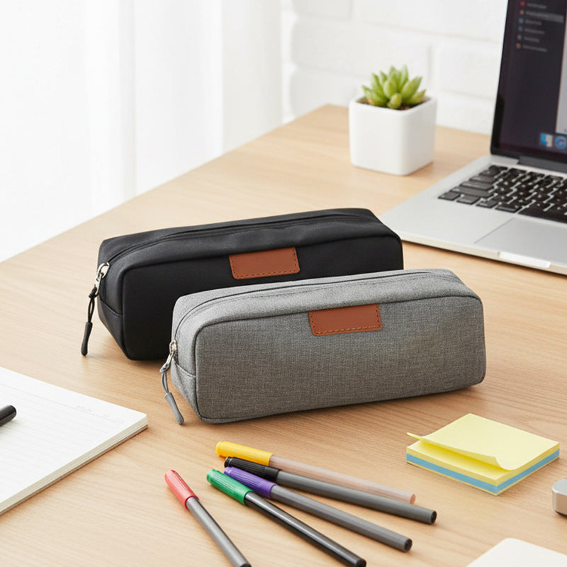 Rectangular Canvas Travel Organizer Pouch with Leather Patch Bowlift