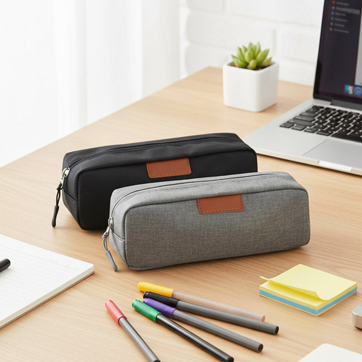 Rectangular Canvas Travel Organizer Pouch with Leather Patch Bowlift