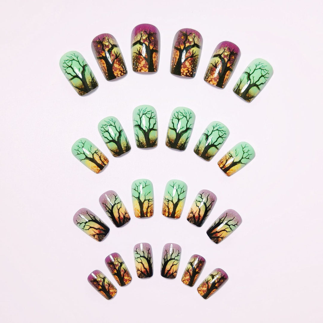 Artificial nails with fascinating tree silhouette design Bowlift