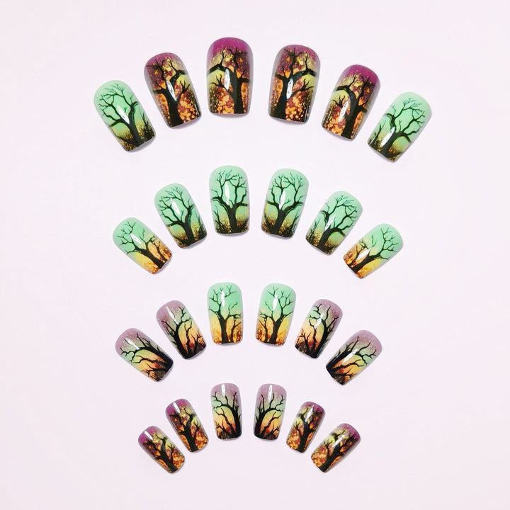 Artistic Ombre Tree-Themed Nail Art Bowlift