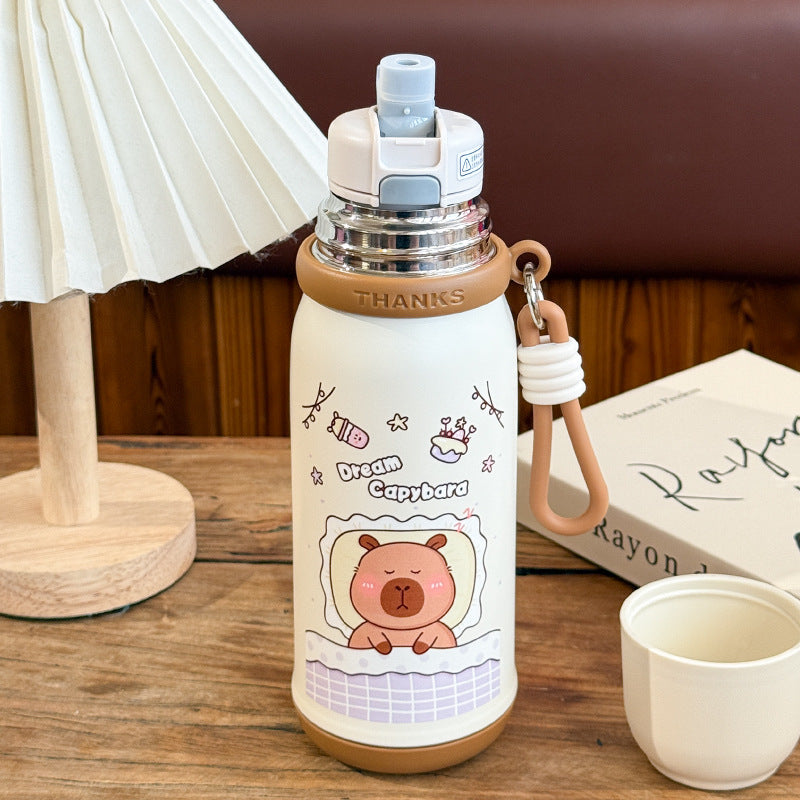 Women's insulated drinking bottle with animal design and practical carrying strap Bowlift