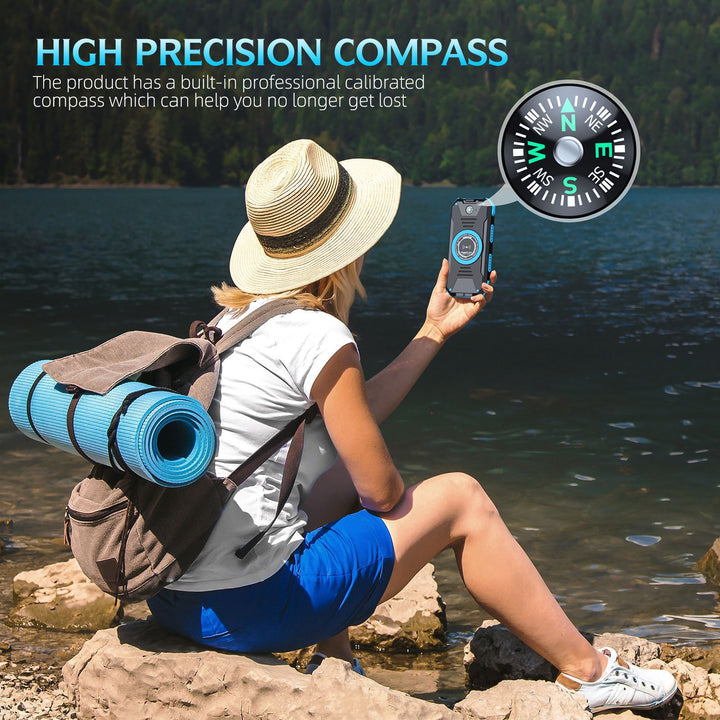 Solar-powered power bank with integrated compass and LED lighting Bowlift