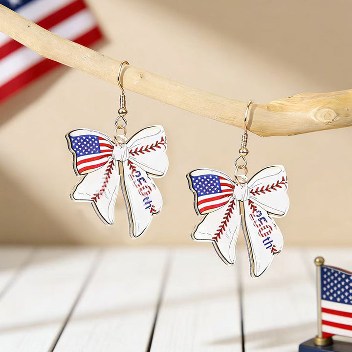 Women's eye-catching statement earrings made of acrylic with patriotic bow pendant Bowlift
