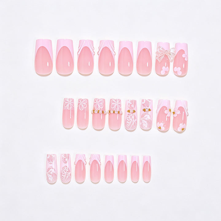 Elegant Floral Press-On Nail Art Tips Bowlift