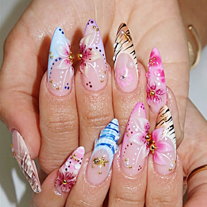 Artificial nail set with floral and creative designs Bowlift