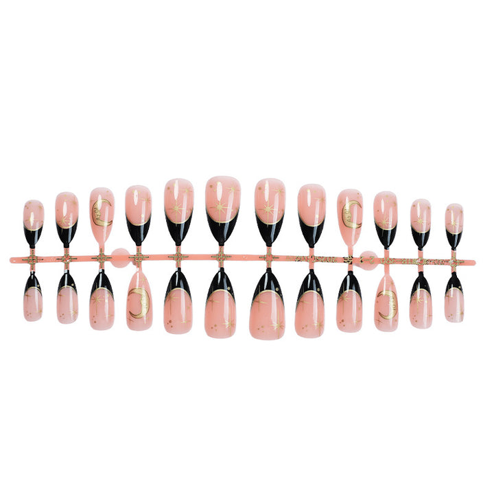 Nail extension set with elegant black-pink design and shiny accents Bowlift