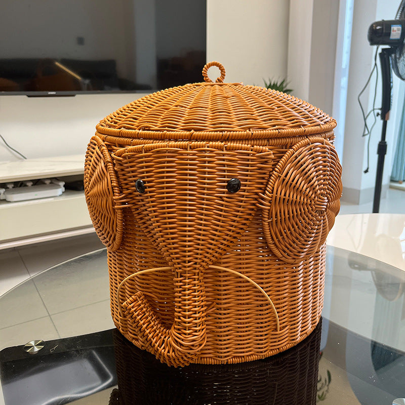 Elephant-Shaped Woven Storage Basket Bowlift