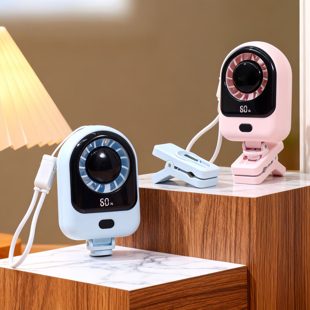 Women's Portable Mini Fan with Digital Display and Flexible Mount Bowlift