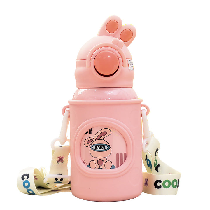 Ladies insulated drinking bottle with cute bear design and practical carrying strap Bowlift