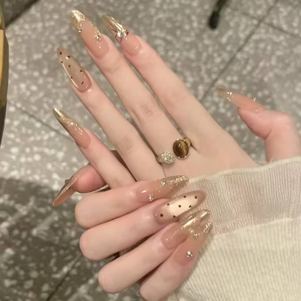 Elegant Rhinestone-Embellished Press-On Nail Art Set Bowlift