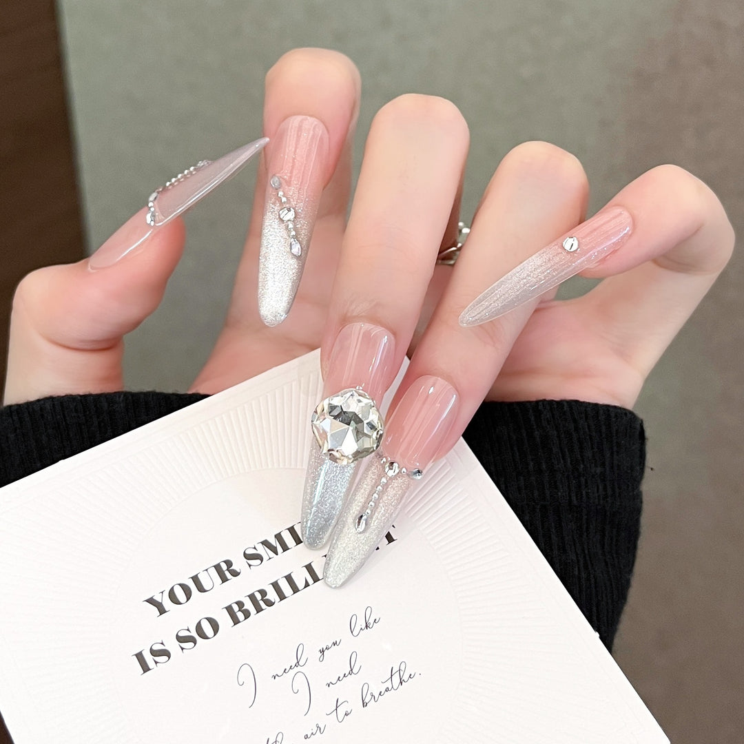 Decorative Press-On Nails with Gem Accents Bowlift