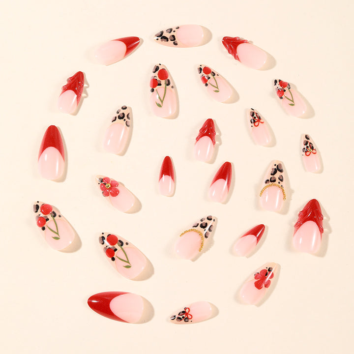 Artistic Leopard and Floral Stiletto Nail Art Extensions Bowlift