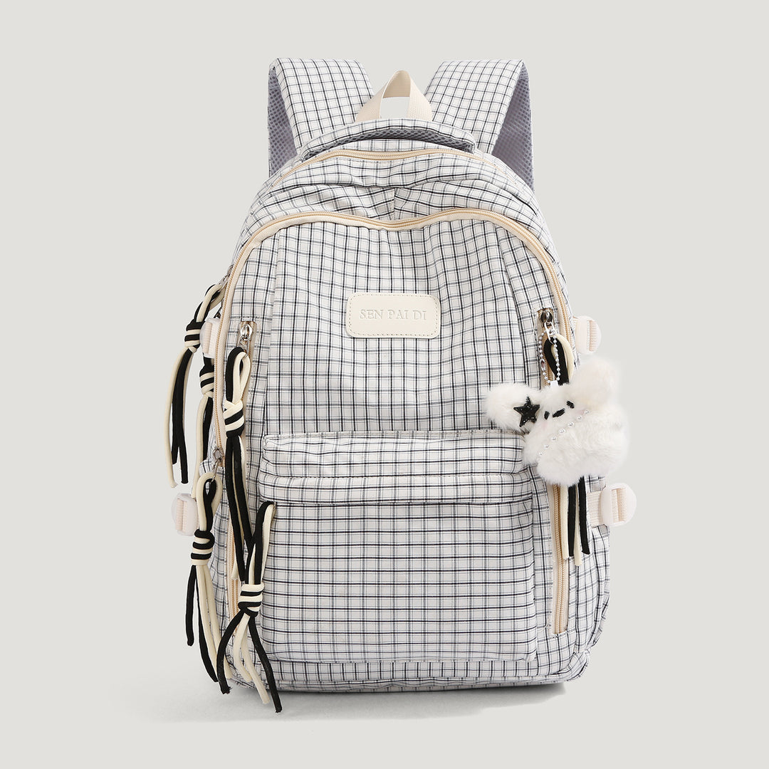 Stylish Multi-Pocketed Checkered Backpack