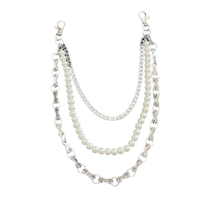 Fashionable chain bracelet with pearls and metal links Bowlift