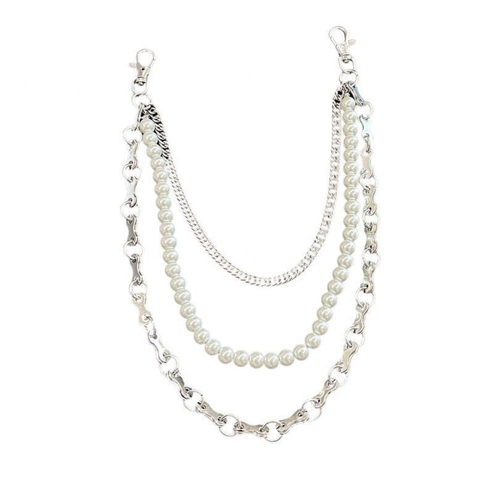 Fashionable chain bracelet with pearls and metal links Bowlift