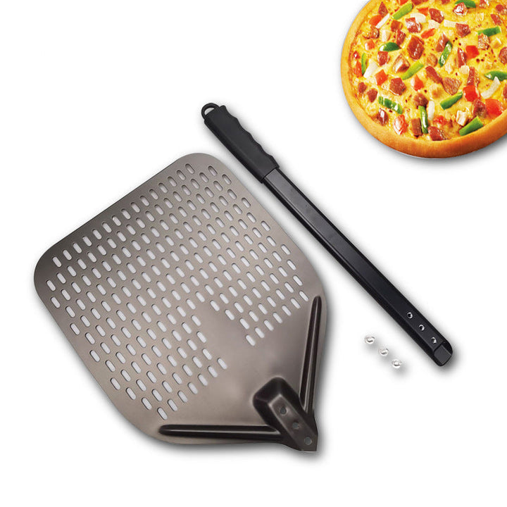 Perforated Lightweight Aluminum Pizza Peel with Folding Handle and NonSlip Grip Bowlift